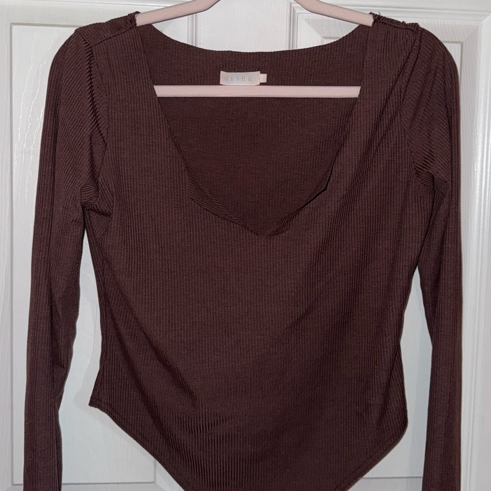 MESHKI mauve long sleeve bodysuit